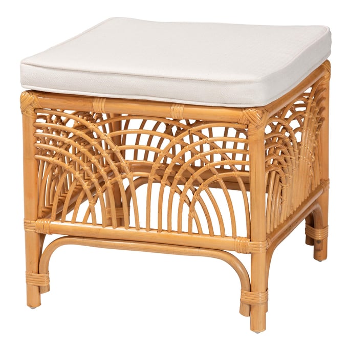 Baxton Studio Materra White Light Honey Bali Pari Footstool BAX-MATERRA-LHNY-RTN-STOOL