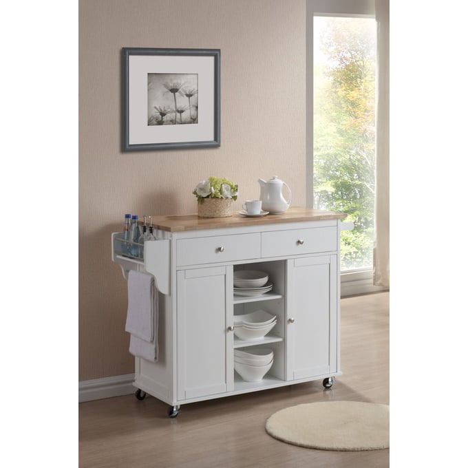 Baxton Studio Meryland White Wood Kitchen Island Cart The Classy