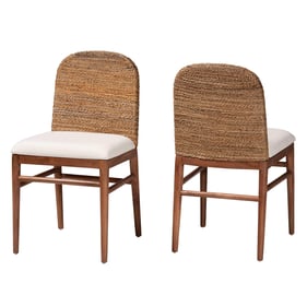 2 Baxton Studio Nadim White Natural Brown Seagrass Dining Chairs