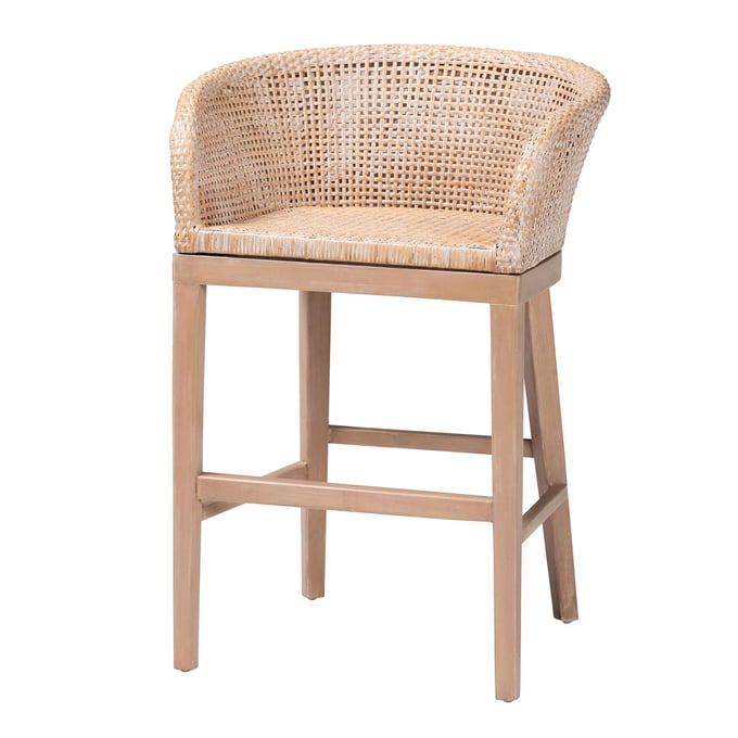 Baxton Studio Papua Antique White Light Brown Counter Stool BAX-PAPUA-WOODANTIL-WHTWSH-CS