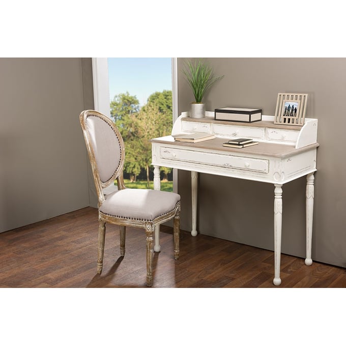 Baxton Studio Anjou White Rectangle Accent Writing Desk The