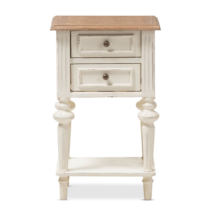 Baxton Studio Marquetterie Whitewash Wood 2 Drawers Night Stand