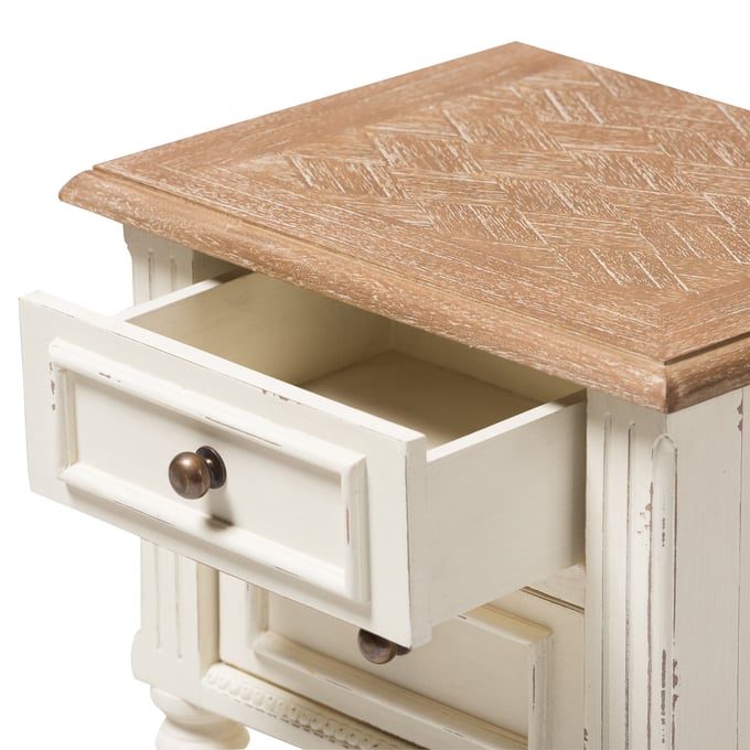 Baxton Studio Marquetterie Whitewash Wood 2 Drawers Night Stand