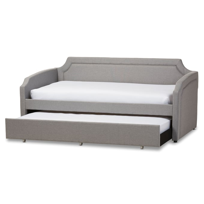 Baxton Studio Parkson Grey Fabric Sofa Twin Daybed with Roll Out Trundle Guest Bed BAX-PARKSON-GREY-DAYBED