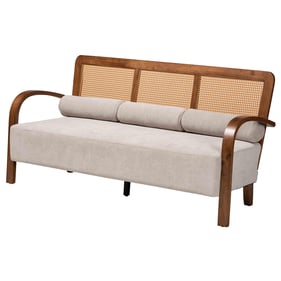 Baxton Studio Sage Light Grey Walnut Natural Brown Sofa