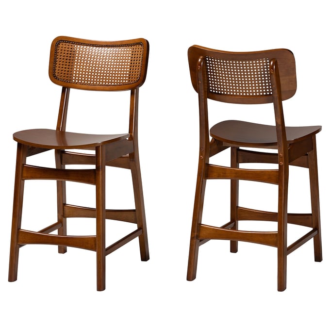 2 Baxton Studio Tafari Walnut Brown Light Brown Counter Stools BAX-RH254P-WRWB-SEAT-PC-2PK