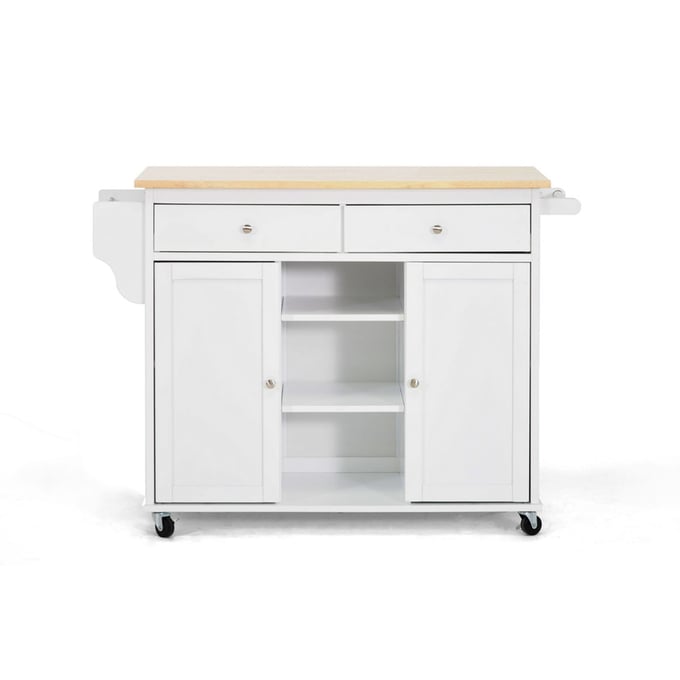 Baxton Studio Meryland White Wood Kitchen Island Cart BAX-RT210-OCC-NEW