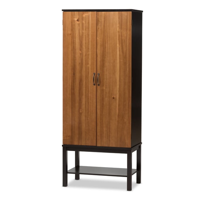 Baxton Studio Marya Dark Brown Walnut Two-Tone Veneered Wine Cabinet BAX-RT451-OCC-2CTN