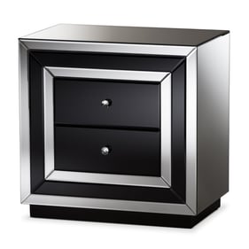 Baxton Studio Cecilia Black Silver Mirrored 2 Drawers End Table