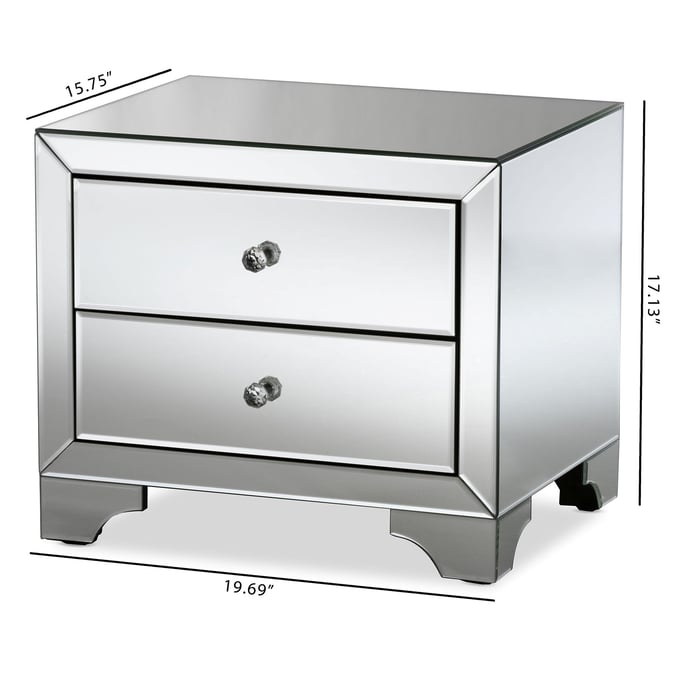 Baxton Studio Farrah Silver Mirrored 2 Drawers End Table The