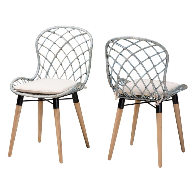 2 Baxton Studio Bali Pari Sabelle Light Blue Natural Brown Dining Chairs BAX-SANTA1-BLUE-RATTAN-DC