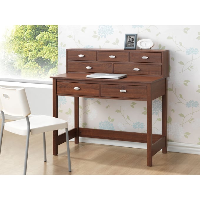 Baxton Studio McKinley Brown Wood Storage Writing Desk The