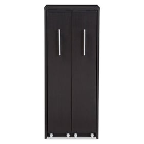 Baxton Studio Lindo Dark Brown Bookcase with Two Pulled out Doors Shelving ...