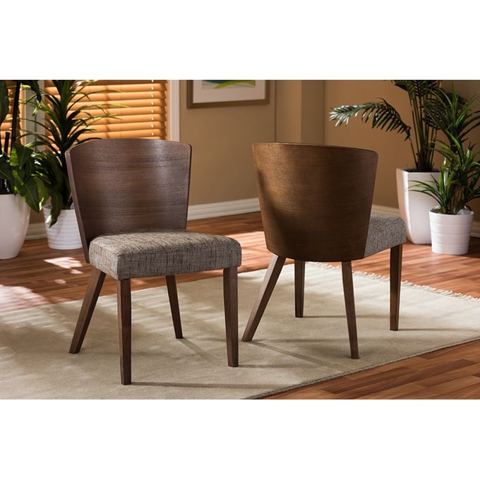 2 Baxton Studio Sparrow Brown Wood Gravel Fabric Dining Chairs