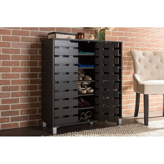 Baxton Studio Shirley Dark Brown Wood 2 Doors Shoe Cabinet The