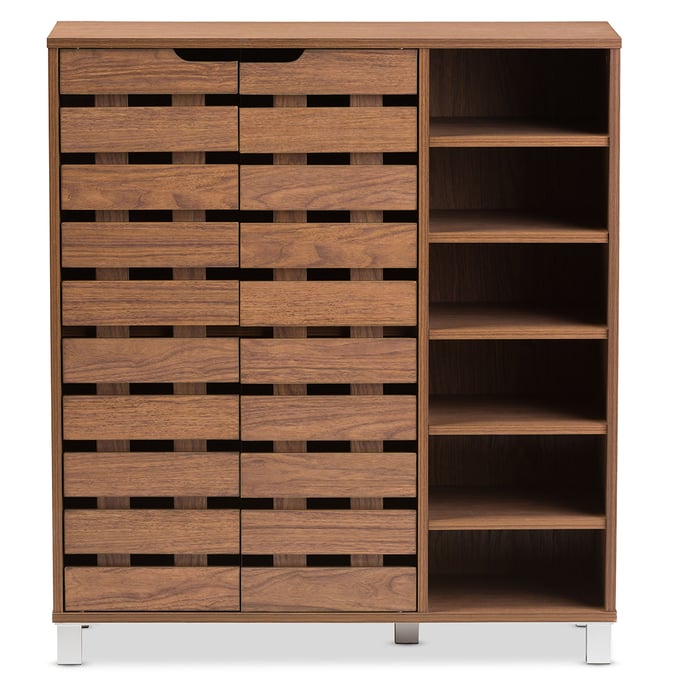 Baxton Studio Shirley Walnut Brown Wood 2 Doors Shoe Cabinet The