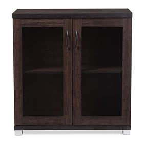 Baxton Studio Zentra Dark Brown Glass Doors Sideboard Storage Cabinet