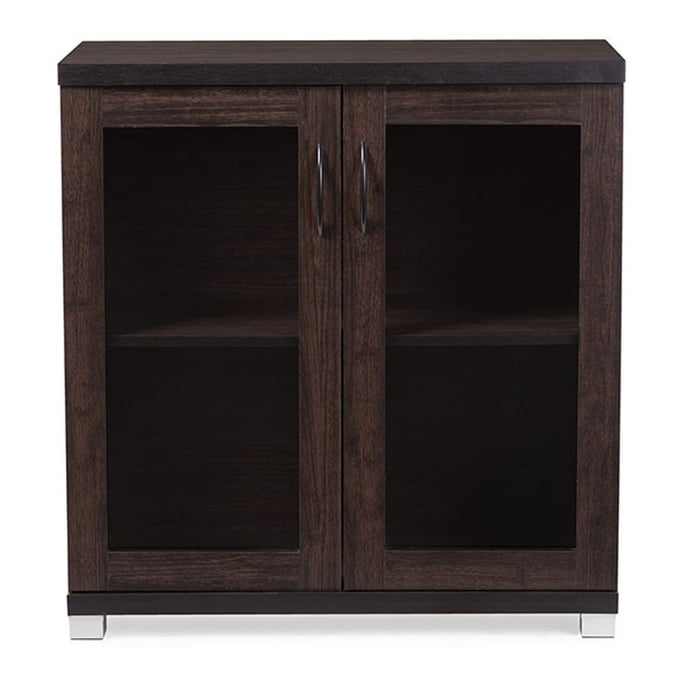 Baxton Studio Zentra Dark Brown Glass Doors Sideboard Storage Cabinet BAX-SR-890001-WENGE