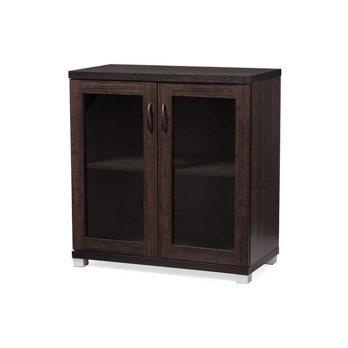 Baxton Studio Zentra Dark Brown Glass Doors Sideboard Storage