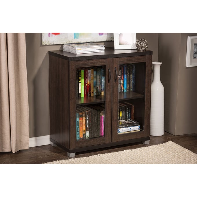 Baxton Studio Zentra Dark Brown Glass Doors Sideboard Storage