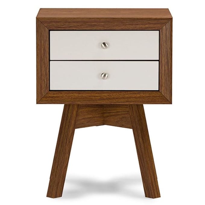 Baxton Studio Warwick Walnut 2 Drawers Accent Table and Night Stand BAX-ST-005-AT-WALNUT-WHITE