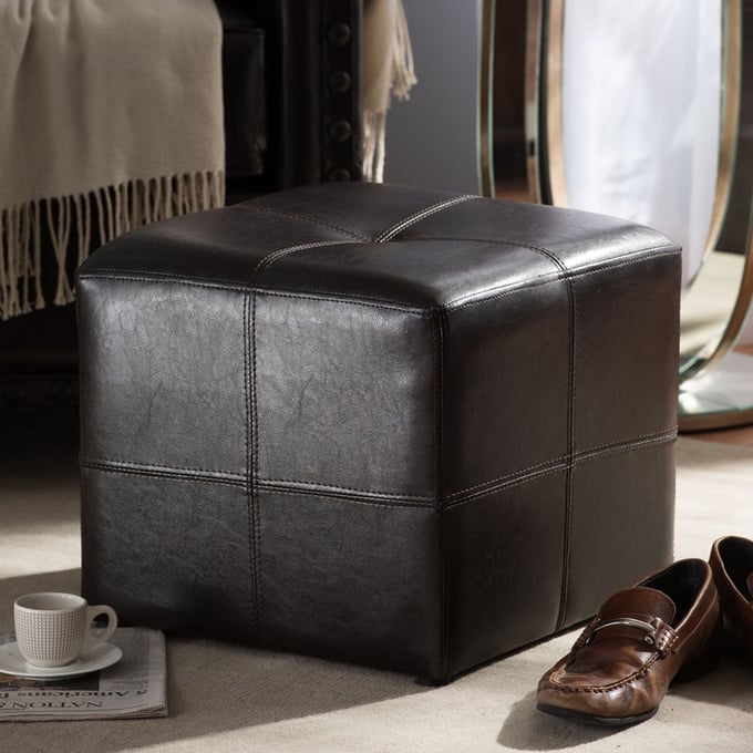 Baxton Studio Nox Dark Brown Bonded Leather Square Ottoman The