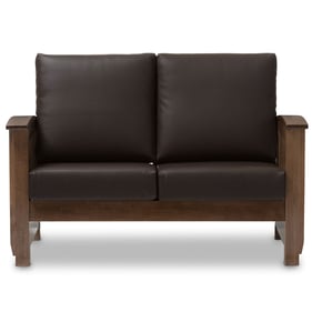 Baxton Studio Charlotte Dark Brown Faux Leather 2 Seater Loveseat