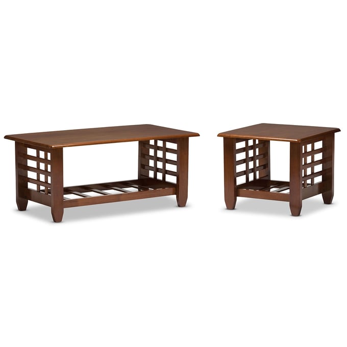 Baxton Studio Larissa Cherry Brown 3pc Coffee Table Set BAX-SW5218-OCT-S1