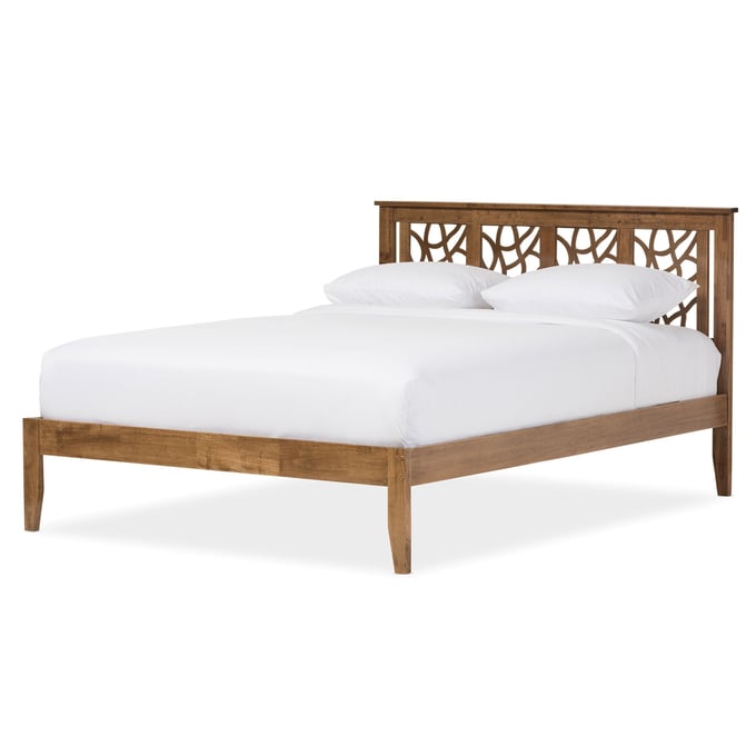 Baxton Studio Trina Walnut Brown Wood Queen Platform Bed BAX-SW8019-WALNUT-M17-QUEEN