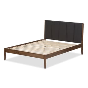 Baxton Studio Ember Dark Grey Fabric Walnut Wood Queen Platform Bed