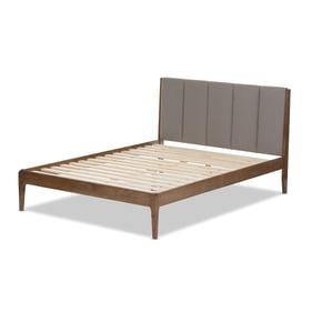 Baxton Studio Ember Light Grey Fabric Walnut Wood Queen Platform Bed