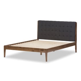 Baxton Studio Clifford Dark Grey Fabric Walnut Wood King Platform Bed