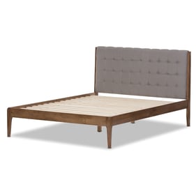 Baxton Studio Clifford Light Grey Fabric Walnut Wood Queen Platform Bed