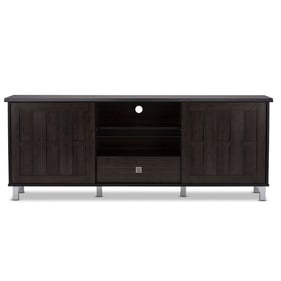 Baxton Studio Unna Dark Brown Wood 70 Inch 2 Sliding Doors TV Cabinet