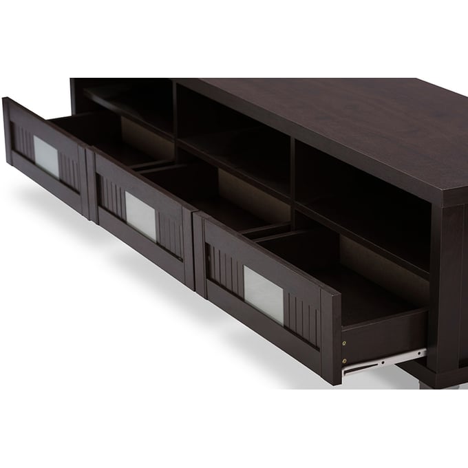 Baxton Studio Gerhardine Dark Brown 63 Inch 3 Drawers TV Stand