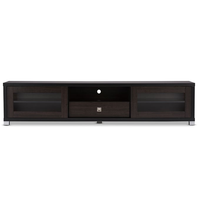 Baxton Studio Beasley Dark Brown 70 Inch TV Cabinet with 2 Sliding