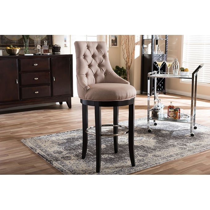 Baxton Studio Harmony Beige Fabric Upholstered Bar Stool with