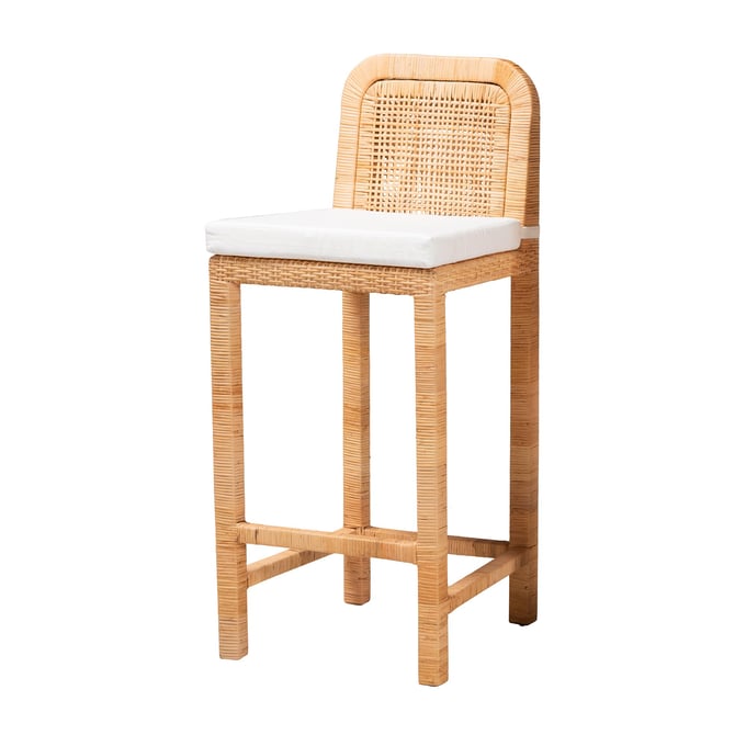 Baxton Studio Bali Pari Zariah White Natural Brown Bar Stool BAX-WS15-MAHOGANY-BS