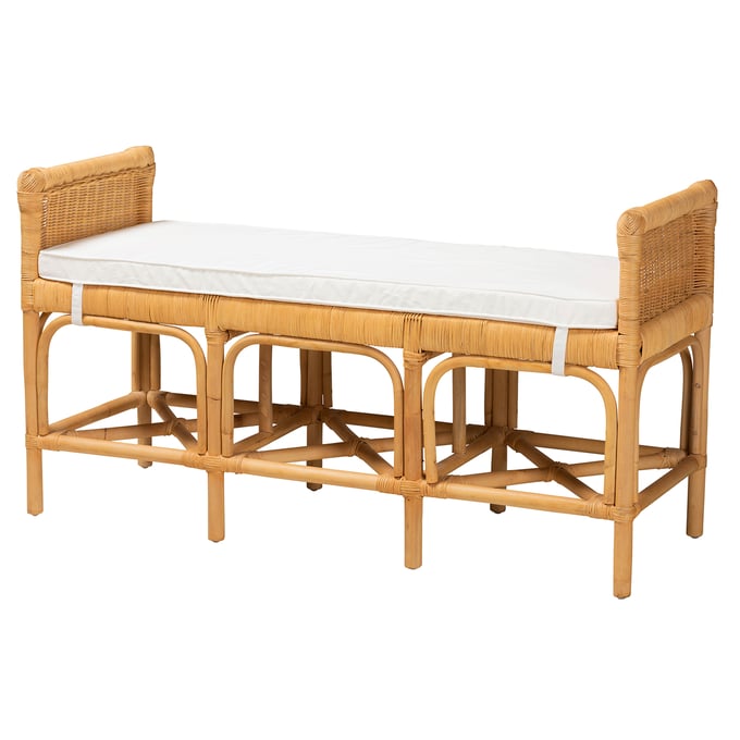 Baxton Studio Bali Pari Nairi White Natural Brown Bench The