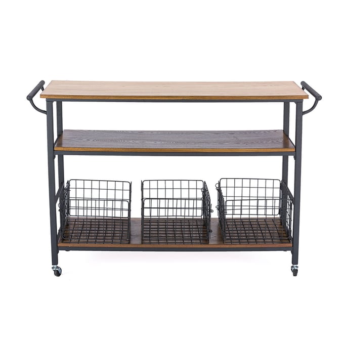 Baxton Studio Lancashire Brown Wood 2 Shelves Kitchen Cart BAX-YLX-0001-KC