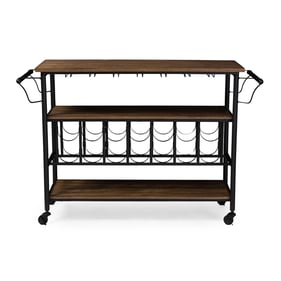 Baxton Studio Bradford Brown Wood Mobile Kitchen Bar Serving Wine Cart