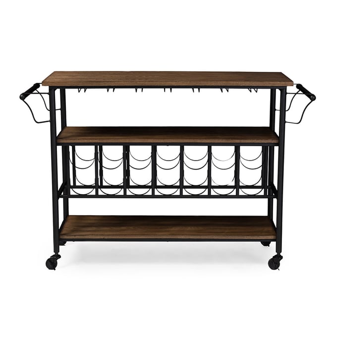 Baxton Studio Bradford Brown Wood Mobile Kitchen Bar Serving Wine Cart BAX-YLX-9044