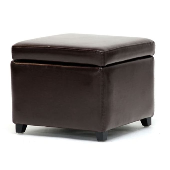 Baxton Studio Dark Brown Bycast Leather Small Storage Cube Ottoman BAX-Y-162-001-DARK-BROWN