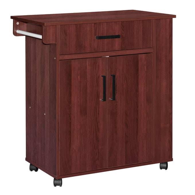 Better Home Products Shelby Mahogany Rolling Kitchen Cart BETHOM-2129-MAH-SHELBY