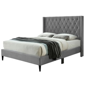 Better Home Products Amelia Gray Velvet Tufted Queen Platform Bed