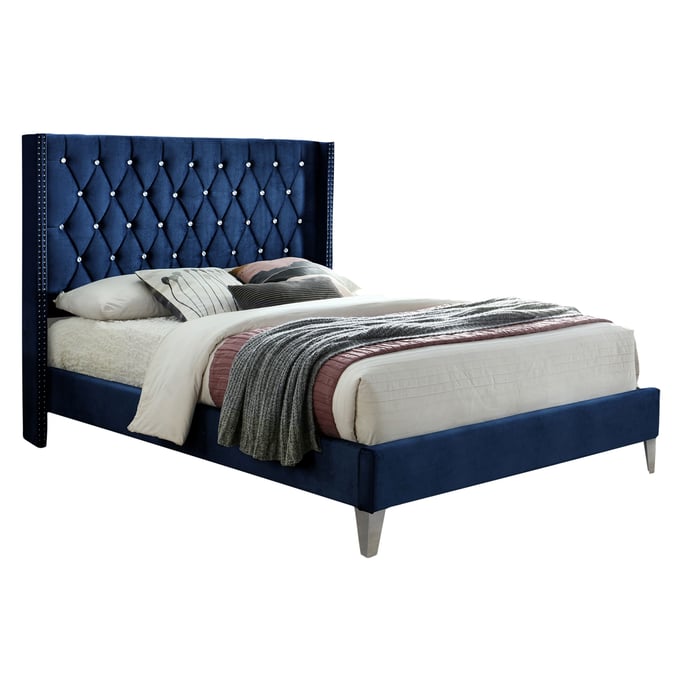 Better Home Products Alexa Blue Velvet Upholstered Queen Platform Bed BETHOM-Alexa-50-Blue