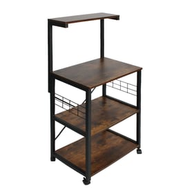 Better Home Products Brown Wooden Mobile Microwave Stand Cart