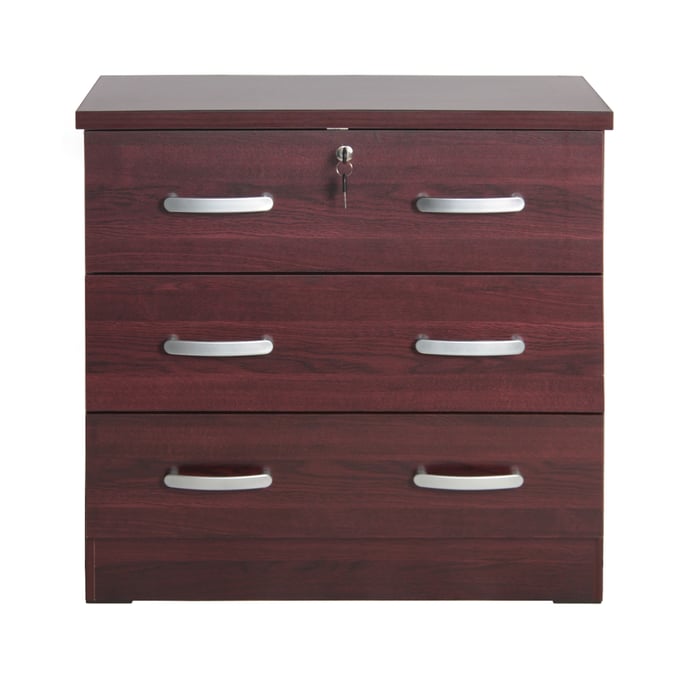 Better Home Products Cindy Mahogany Wooden Bedroom 3 Drawer Chest BETHOM-673400595966