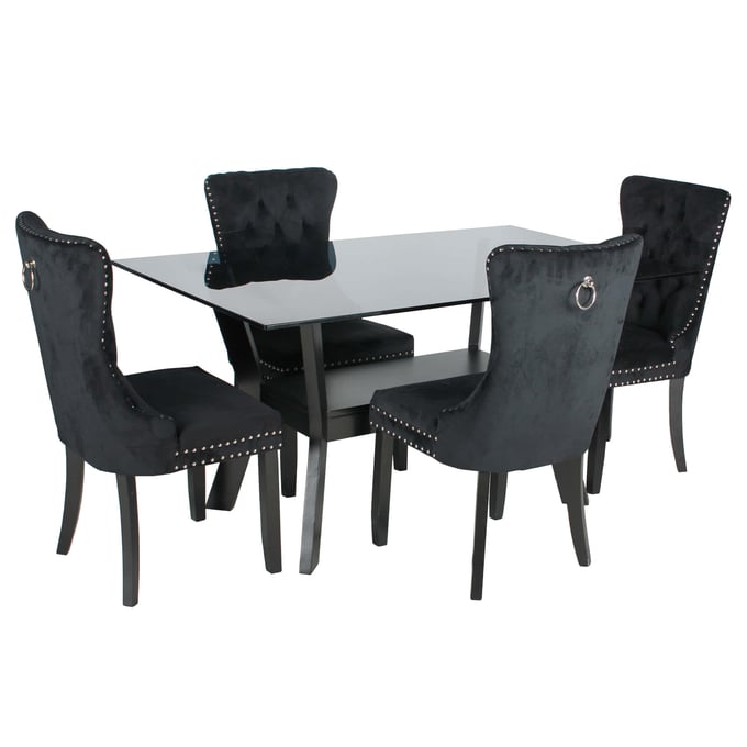 Better Home Products Barcelona Black 5pc Dining Set BETHOM-BARCELONA-VC-SET-BLK