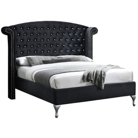 Better Home Products Cleopatra Black Velvet Crystal Tufted Full Platform Be...